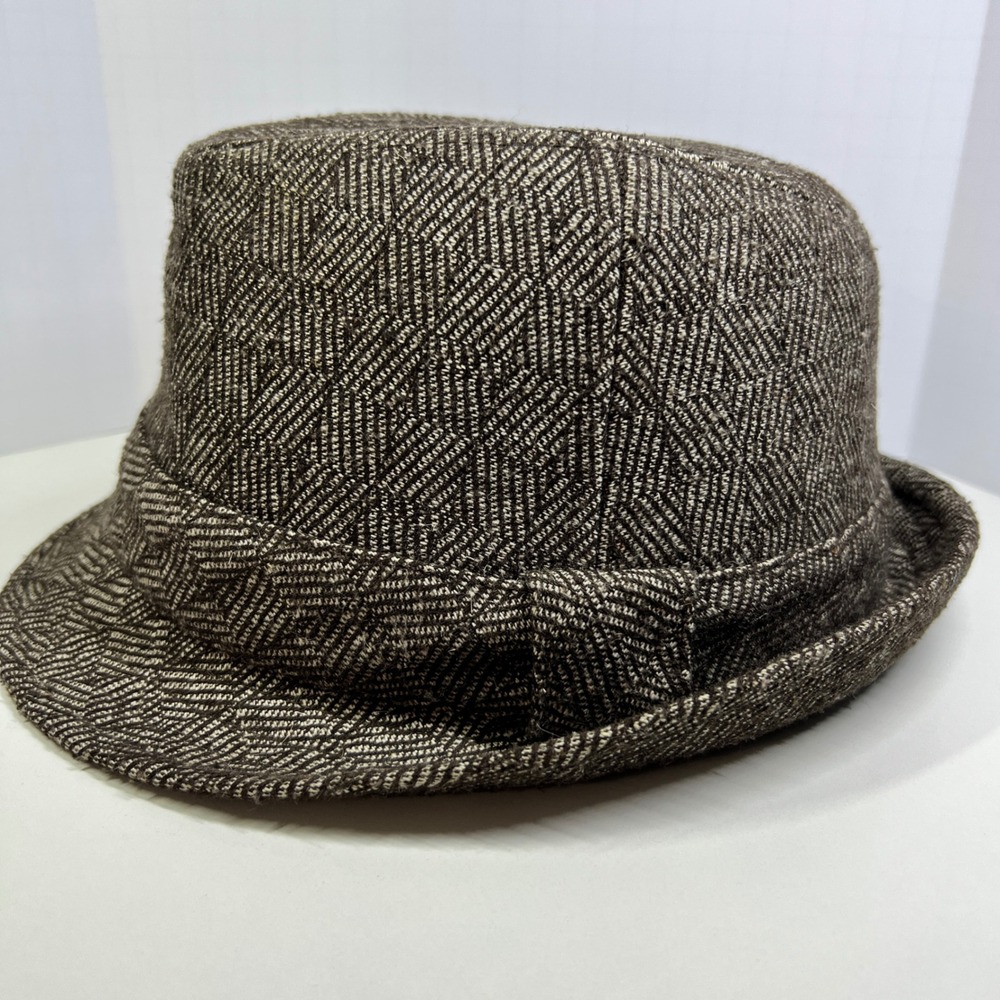 Rivington & Mott New York Brown Herringbone Fedora Trilby Hat Wool Blend S/M